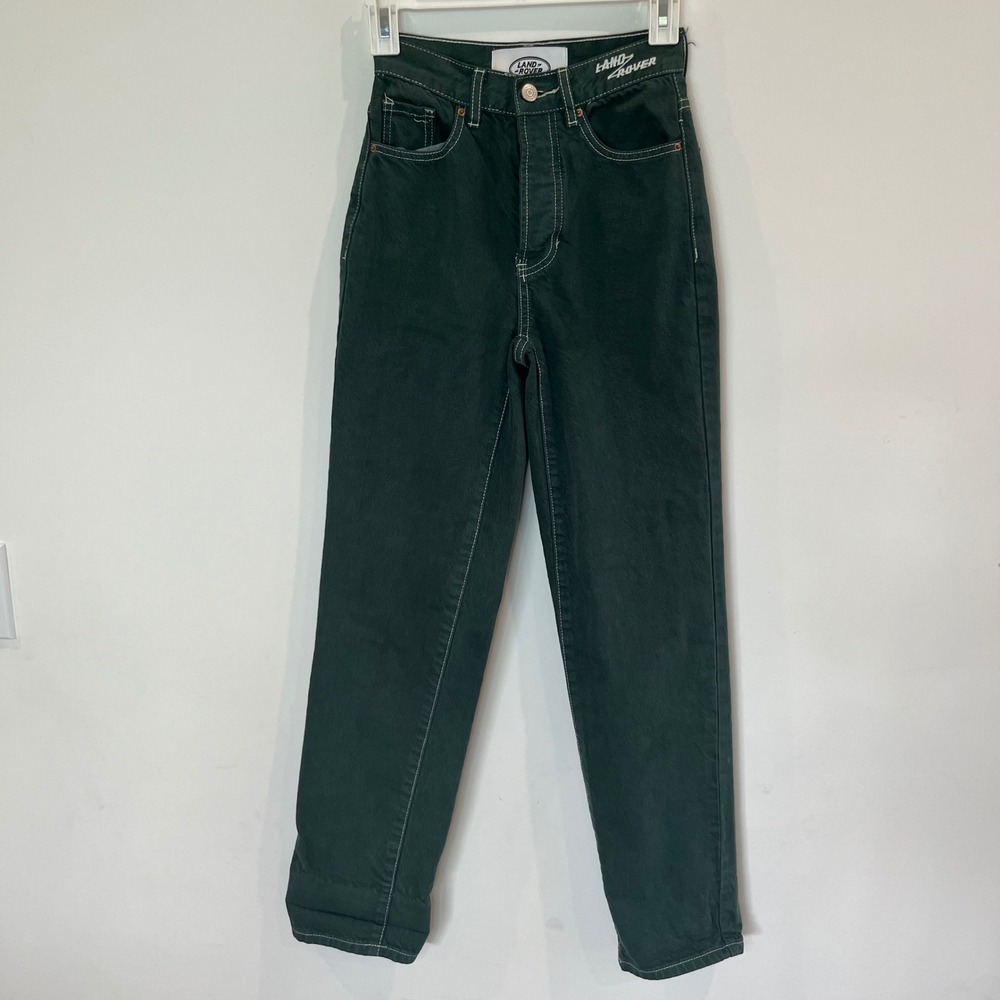 PacSun Land Rover High Waisted Straight Leg Jeans Green Contrast Stitch Size 22